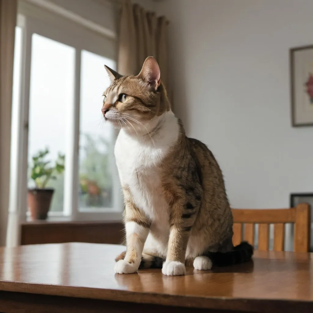 Prompt: A cat is sitting on the table