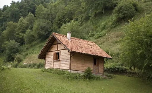 Prompt: Guilia lives in the countryside close to forests and rivers. The houses there are made of sturdy wood