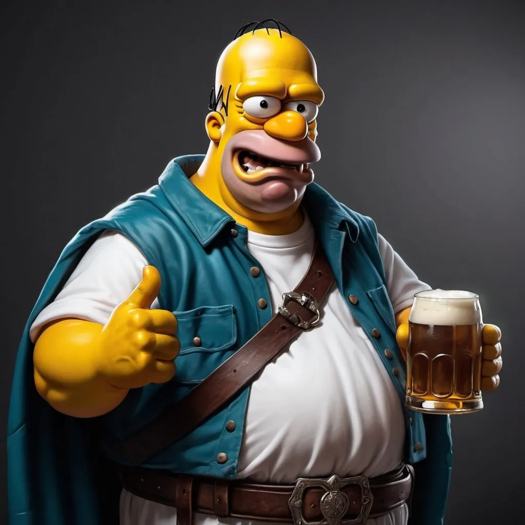 Prompt: hyper-realistic homero. character with cerveza hands, fantasy character art, illustration, dnd,harry poter tone