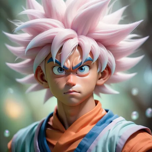 Prompt: Dreamy pastel portrait, goku, ethereal atmosphere, soft focus