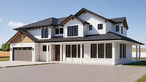 Prompt: a house  franch style, mordern farmhouse , landscape, garage , drive way eple, precisionism, detailed render, a digital rendering