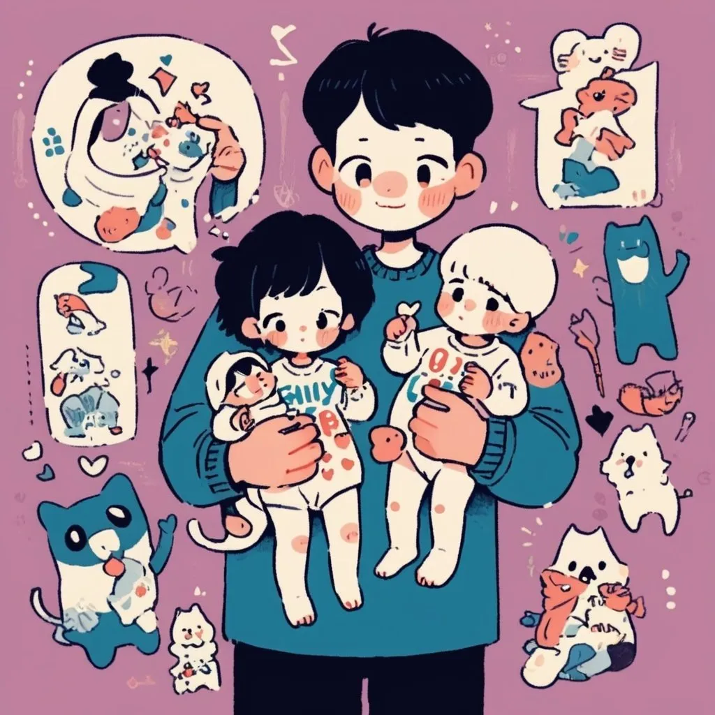 Prompt: A family which is made up of a father and another father who holds a baby in their hands. Family photo