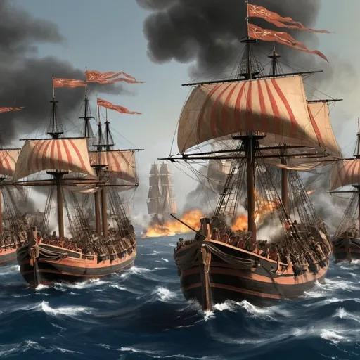 Prompt: Naval ships fighting during the Peloponnesian War.