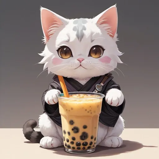 Prompt: Must be a .jpg, .gif or .png file smaller than 10MB and at least 400px by 400px. picture of a anime cat with boba