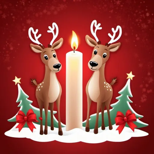 Prompt: Christmas card with candles and reindeers 
