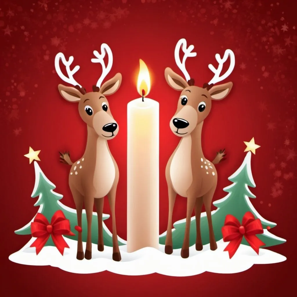 Prompt: Christmas card with candles and reindeers 
