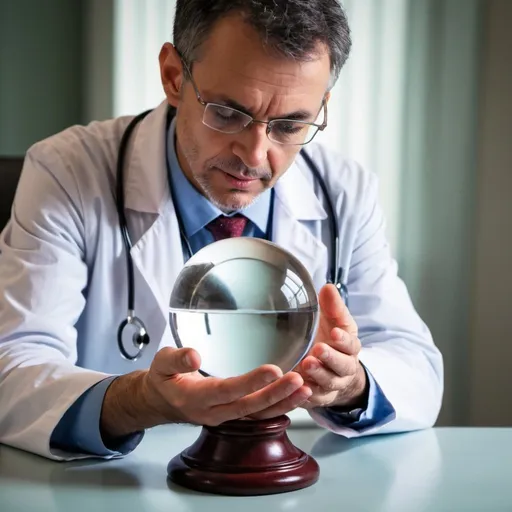 Prompt: A doctor using a crystal ball to predict the future of a patient