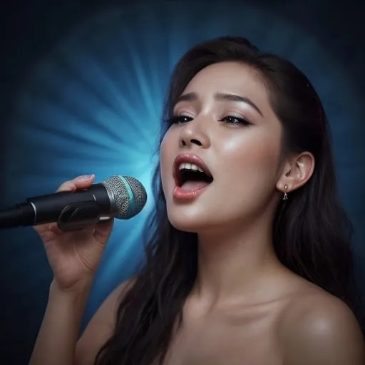 Prompt: A beautiful woman singing karaoke song, feeling awesome, Masterpiece, best quality, Photorealistic,