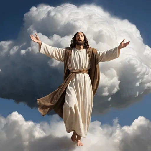 Prompt: Jewish Jesus decending from a cloud.