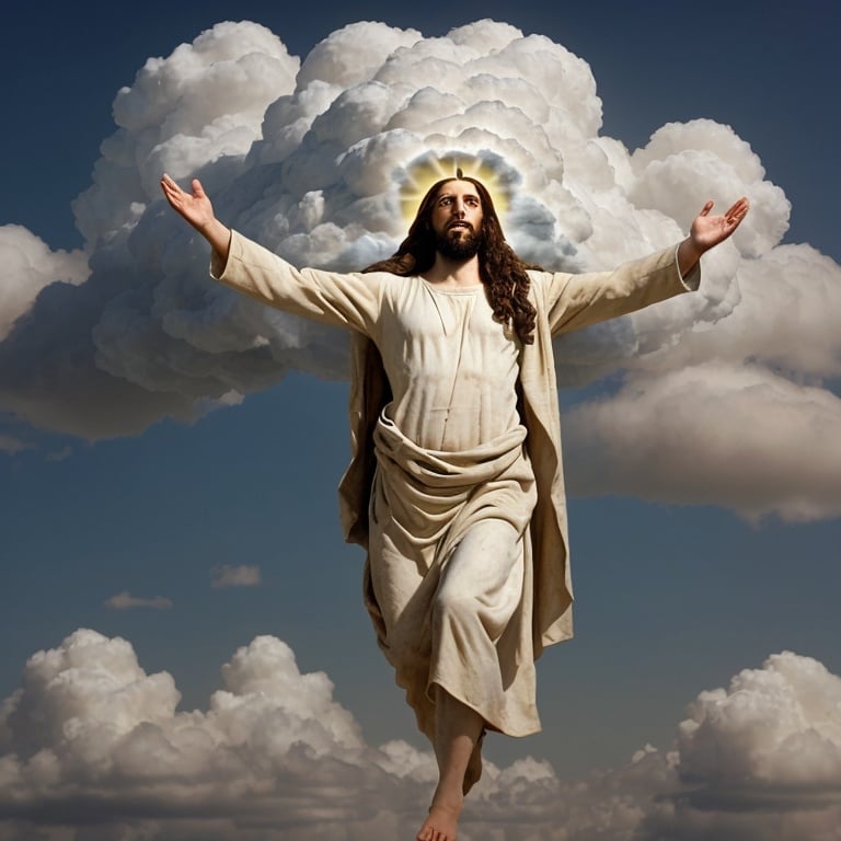 Prompt: Jewish Jesus decending from a cloud.