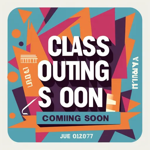 Prompt: Coloured Graphic Typography artwork with the words, "Class Outing, coming very soon"