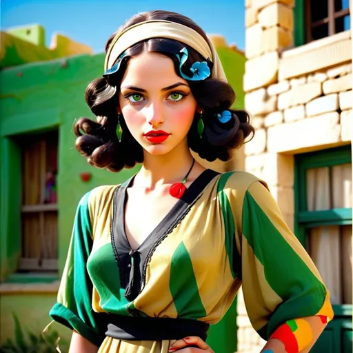 Prompt: Very realistic, very vibrant,authentic looks and feel israeli from  very early to late 1930s true period and place style period styles real realistic looks 1920s in Israel style women with men with 1920s hairstyles guys shorter natural like hair kinda buffed strong looking kinda kinda lighter olive skin color attractive/handsome very youth both male and female very israelis sabras look in israel in israeli kibbutz and towns very 1929s Israeli fashions styles looking real like authentic natural looking very israeli style very Israeli look ansd feel Israeli vivid like colors full body shots pics young people in group settings variety of realistic real like physical types and lookshaving some lighter fairer looking  types with more young men youth in themand very Israeliana vivid colors with jet or raven black very dark hair to lighter blondish having shades of greens yellows blues of all shades greens reds in piece brighter shades in dress and styles with very precise exact detailin styling definitions designing including all mentioned very 1930s style fashion in Israel looks using colors in a real naturalistic way