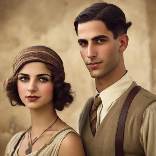 Prompt: Very realistic, very vibrant,authentic looks and feel israeli very early to late 1920s true period and place style period styles real realistic looks 1920s in Israel style women with 1920s hairstyles guys shorter natural like hair  buffed strong looking kinda olive/tan Very skin color attractive/handsome very youthful both male and female very israelis sabras look in israel in israeli kibbutz very 1920s Israeli fashions styles looking real like authentic natural looking very israeli style very Israeli look ansd feel Israeli vivid like colors full body shots pics young people in group settings variety of realistic real like physical types and looks with some lighter looking very Israeliana with more vivid brighter look and details kinda anime feel very Israeli mediterraniea middle eastern feel using brighter looks and shades