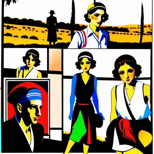 Prompt: Very realistic, very vibrant,authentic looks and feel israeli very early to late 1920s true period and place style period styles real realistic looks 1920s in Israel style women with 1920s hairstyles guys shorter natural like hair kinda buffed strong looking kinda kinda lighter olive/tan skin color attractive/handsome very youth both male and female very israelis sabras look in israel in israeli kibbutz very 1920s Israeli fashions styles looking real like authentic natural looking very israeli style very Israeli look ansd feel Israeli vivid like colors full body shots pics young people in group settings variety of realistic real like physical types and looks with some lighter looking very Israeliana with more vivid brighter look and details kinda anime feel