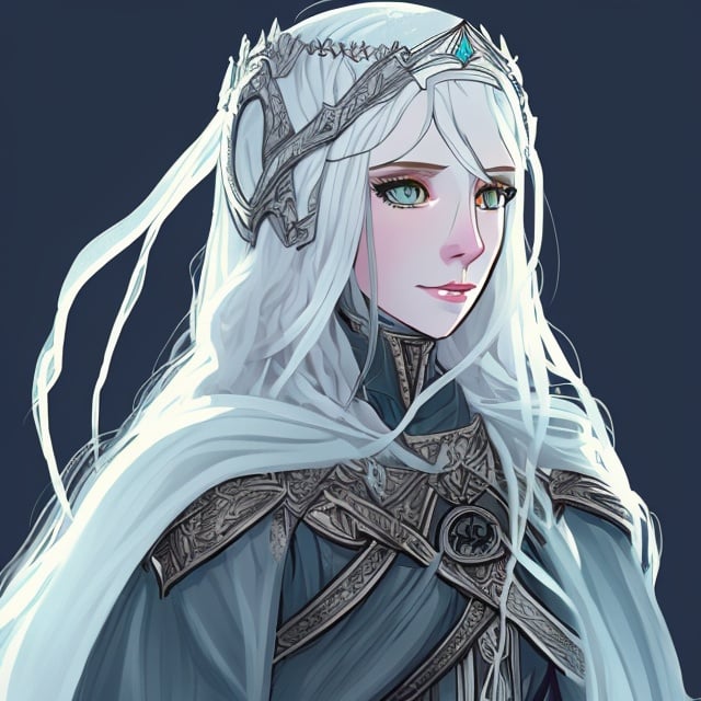Prompt: A human lady of Minas Tirith Gondor of Tolkien's Middle Earth kinda very  80s style amime look feel detailed defined