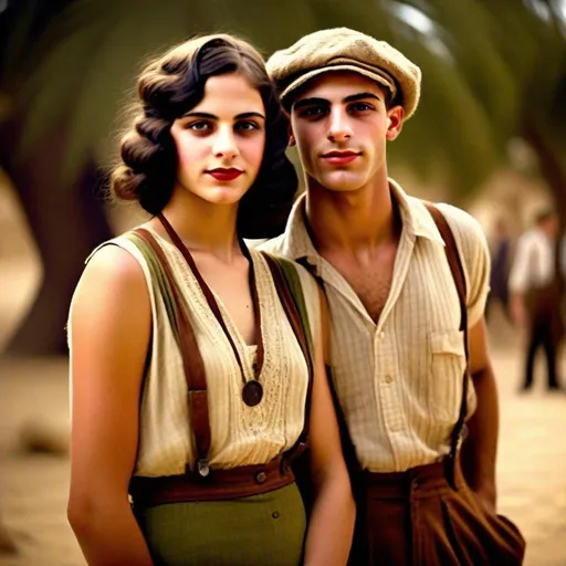 Prompt: Very realistic, very vibrant,authentic looks and feel israeli very early to late 1920s true period and place style period styles real realistic looks 1920s in Israel style women with 1920s hairstyles guys shorter natural like hair kinda buffed strong looking kinda kinda  olive/tan skin color attractive/handsome very youth both male and female very israelis sabras look in israel in israeli kibbutz very 1920s Israeli fashions styles looking real like authentic natural looking very israeli style very Israeli look ansd feel Israeli vivid like colors full body shots pics young people in group settings variety of realistic real like physical types and looks with some lighter looking very Israeliana with more vivid brighter look and details kinda anime feel very Israeli mediterraniea middle eastern feel