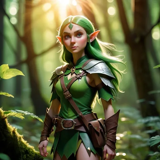 Prompt: Elf ranger in a mystical forest around sunlight