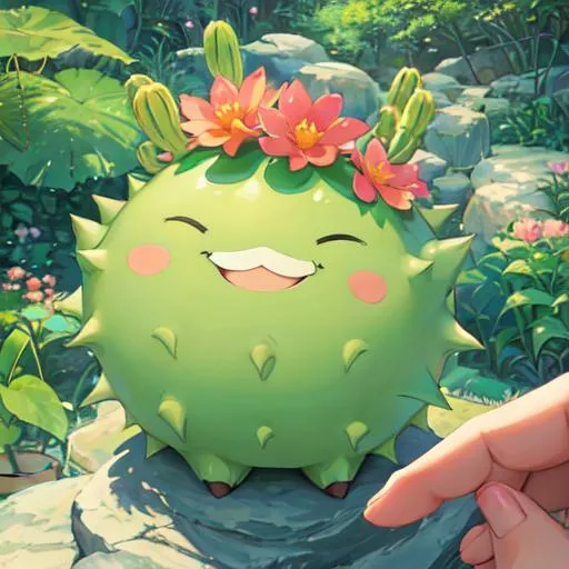 Prompt: cute happy cactus studio ghibli anime digital art cartoon anthropomorphic sticker