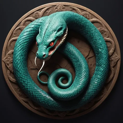 Prompt: ímbolo é uma serpente ou dragão que morde a própria cauda, formando um círculo. Ele representa a unidade e a eternidade do Todo, simbolizando o ciclo infinito de nascimento e destruição, bem como a natureza auto-suficiente do universo.