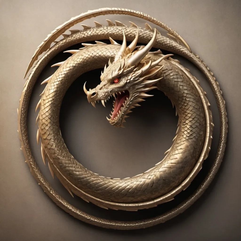 Prompt: The Ouroboros, a rgold   dragon biting its own tail to form a circle






