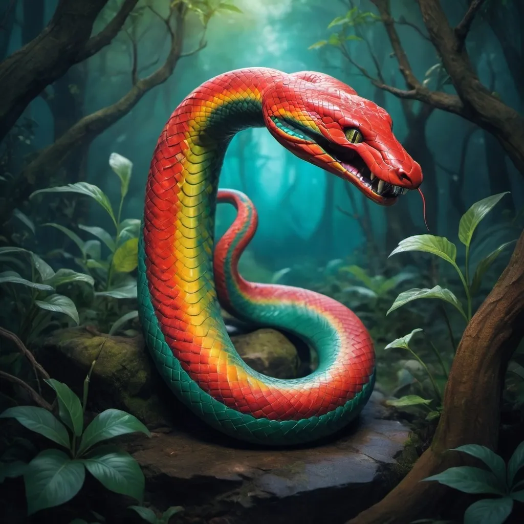 Prompt: ímbolo é uma serpente ou dragão que morde a própria cauda, formando um círculo. Ele representa a unidade e a eternidade do Todo, simbolizando o ciclo infinito de nascimento e destruição, bem como a natureza auto-suficiente do universo.