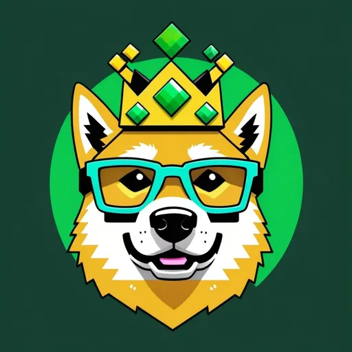 Prompt: Make me a logo including doge with a crown and cool minecraft glasses  