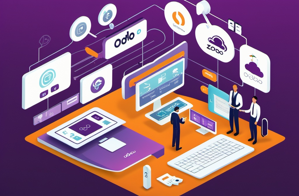 Prompt: A professional and modern digital illustration showcasing A2ZERP.com’s services and products. The image should include futuristic business and technology elements, such as a dynamic dashboard, cloud computing, and seamless software integrations. Depict a business environment with icons representing Odoo customization, billing software for retail and restaurants, and integration services like ZATCA and payment gateways. Use a corporate color scheme with blue, white, and tech-inspired gradients, ensuring a sleek and high-tech aesthetic