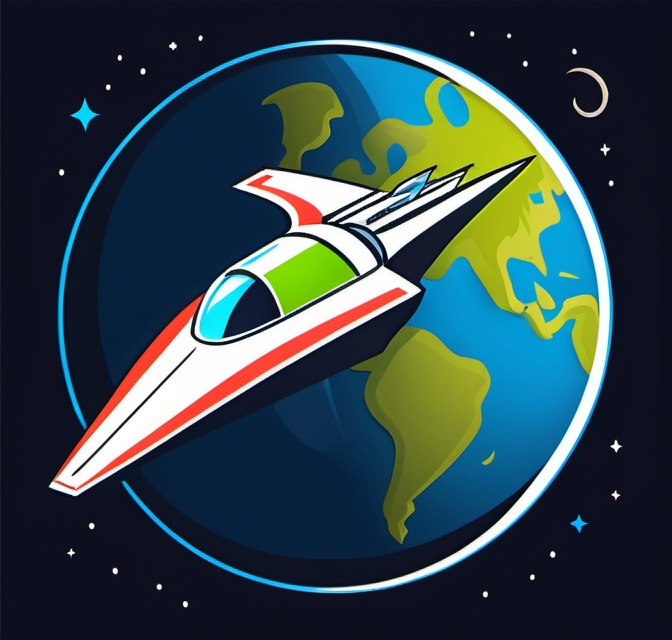 Prompt: Spaceship car circling the earth cartoon image