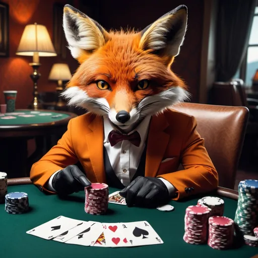 Prompt: Sly fox playing poker
