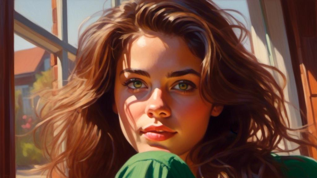 Prompt:  <mymodel> Girl, brunette, green eyes, realistic, natural lighting, high quality, detailed eyes, warm tones, realistic lighting