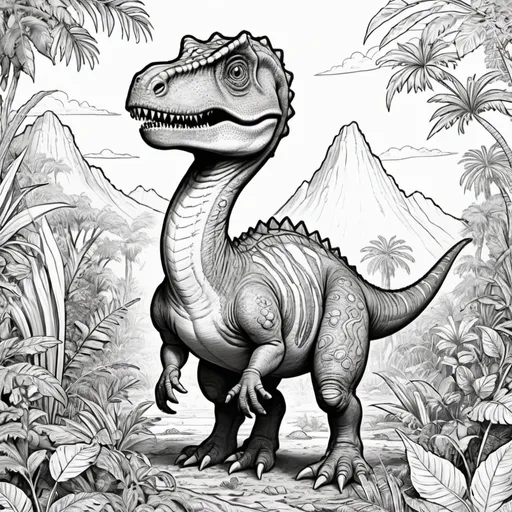 Prompt: Livro para colorir de dinossauro 
