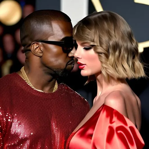 Prompt: Kanye west and taylor swift kissing 