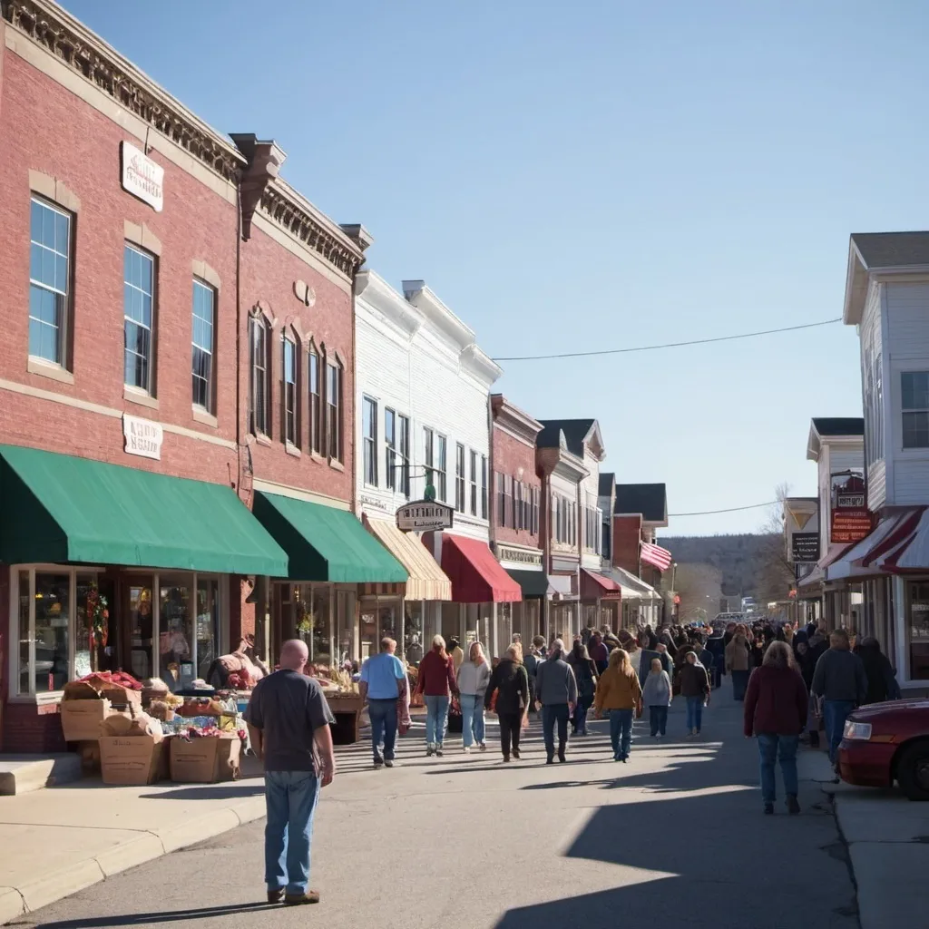 Prompt: bustling small town shopping