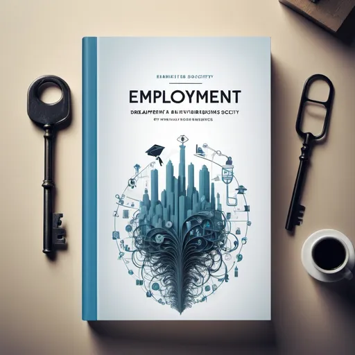 Prompt: "Create a surreal book cover design for a book titled 'Employment: A Key Idea for Business and Society'. The design should visually represent the concept of employment in a dreamlike or fantastical way, exploring the interconnectedness of business, society, and the individual. Incorporate elements that suggest both the challenges and opportunities presented by the modern workforce."