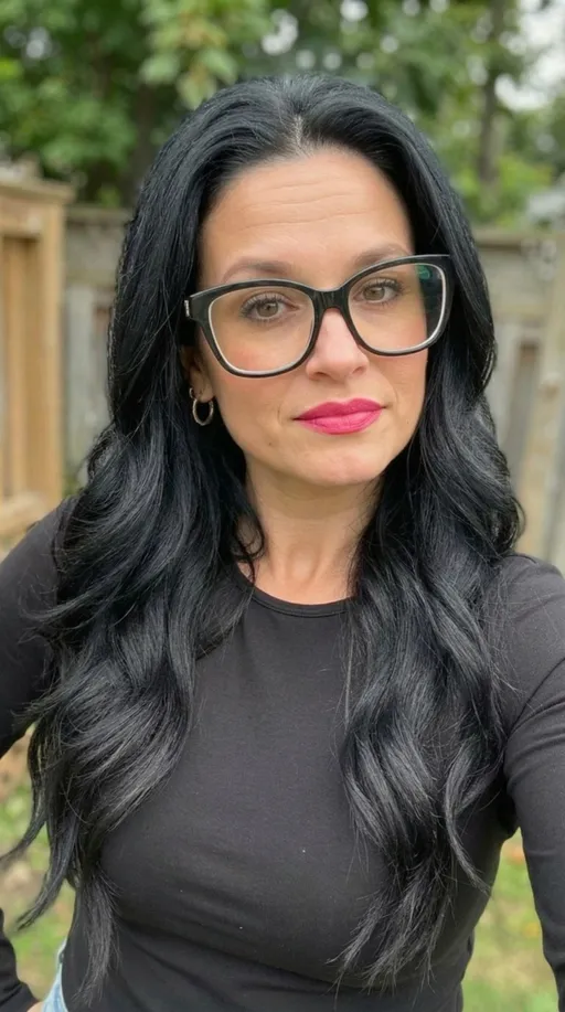 Prompt: keep this exactly the same except put her hands down and enhance her lipstick 