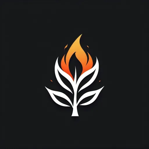 Prompt: Fire icon abstract as leaves of a tree. Monochrome style simple logo