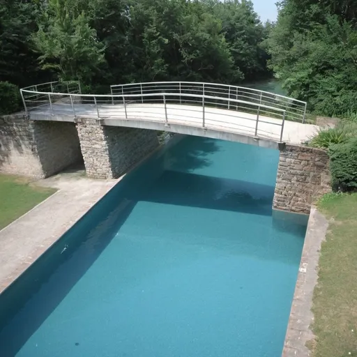 Prompt: swimming pool with a bridge
