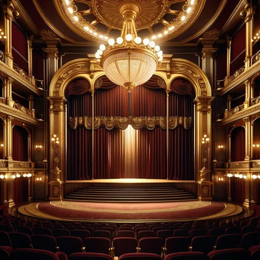 Prompt: Detailed 3D rendering of the grand ol' opera, antique gold and rich mahogany, intricate sand particles, dramatic lighting, high resolution, realistic, epic fantasy, time object, ancient, ornate design, vintage, rich tones, majestic presence, luxurious, captivating detail, mystical atmosphere