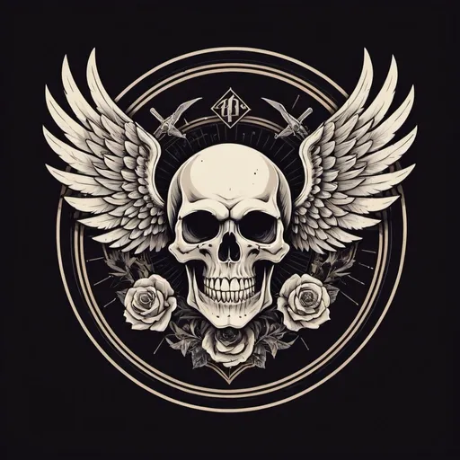 Prompt: A logo with a winged skull and unique visuals surrounding the logo