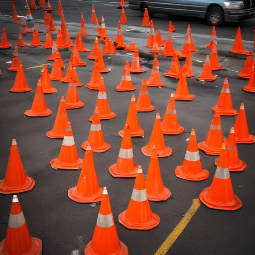 Prompt: Tornado of flaming traffic cones