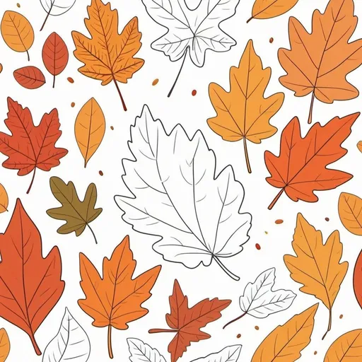 Prompt: An autumn leaf, whimsical, thin line art, flat color illustration, high quality, white background