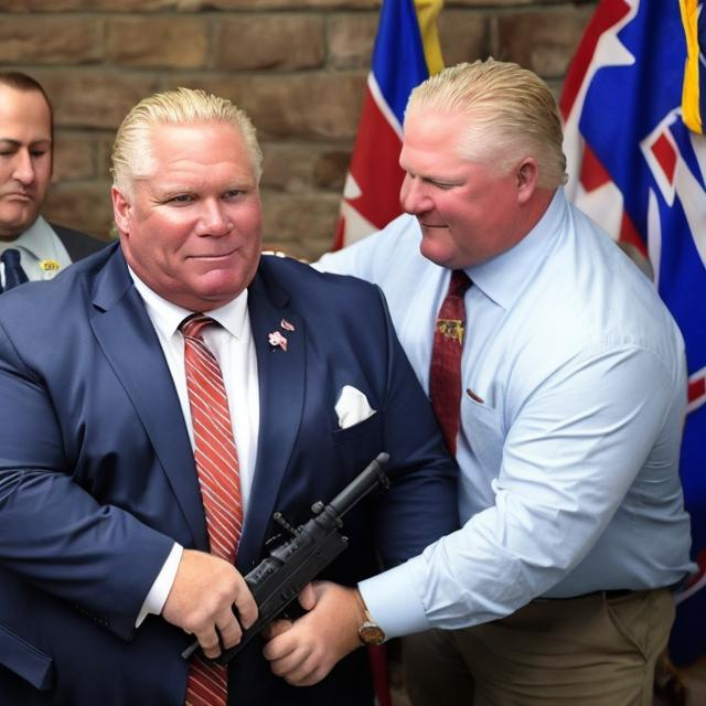 Prompt: Doug Ford holding an assault rifle
