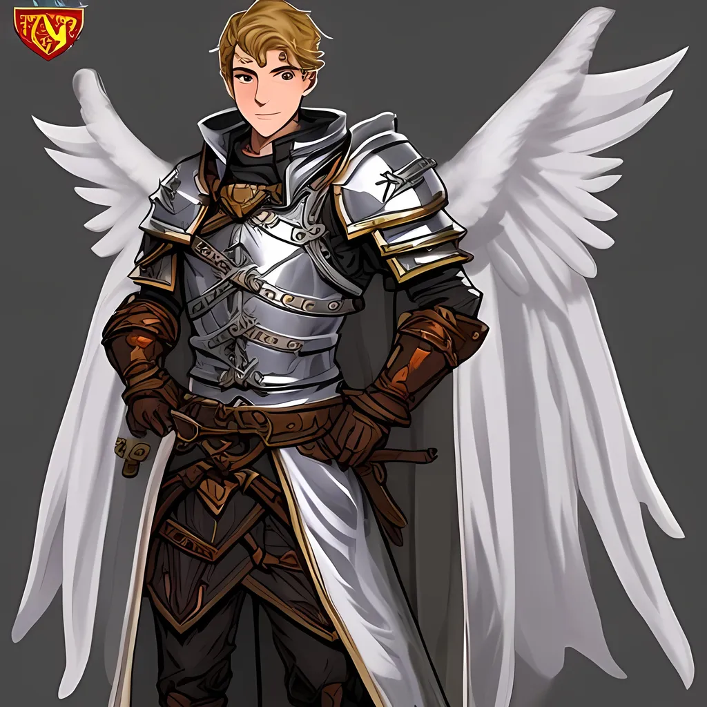 Prompt: Adventurous style Dungeons and dragons
Main Character Male in 30's Half angel
Paladin Full plate armor