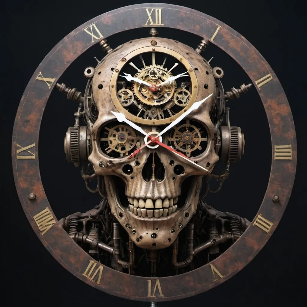 Prompt: A mechanic rotten humanoid clock