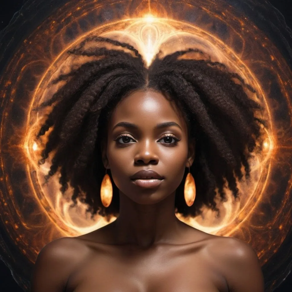 Prompt: a picture of a beautiful black woman as a portal to bring a soul to physical form through birth