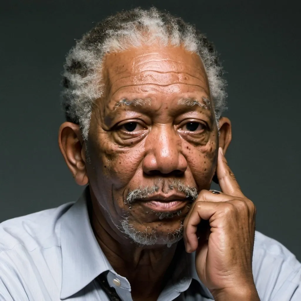 Prompt: old morgan freeman facing sideways. hand on his chin like he is deep in thoughts
