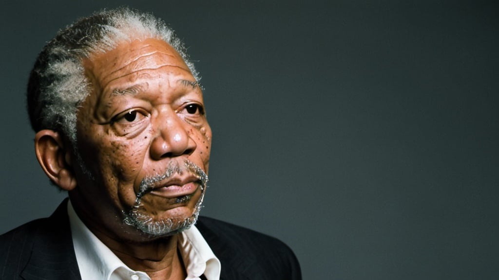 Prompt: old morgan freeman facing sideways. hand on his chin like he is deep in thoughts
