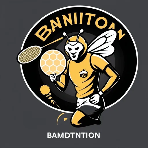 Prompt: Minimalist corporate logo for badminton club featuring the man in bees costume playing a badminton with title of SENGAT BC