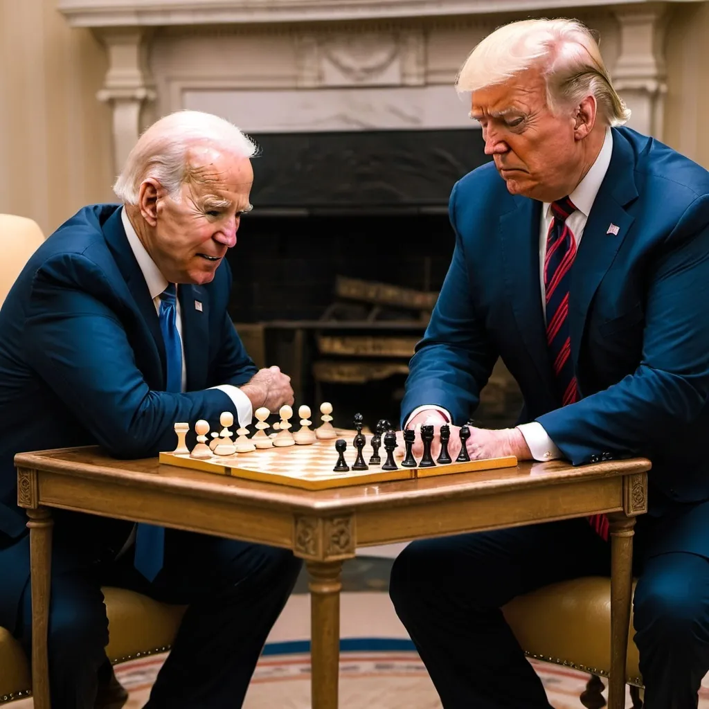 Prompt: Donal Trump and Joe Biden having a chess match 