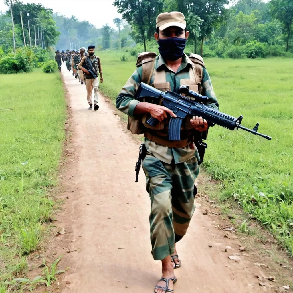 Prompt: An infiltrator coming inside the border in Bengal. 